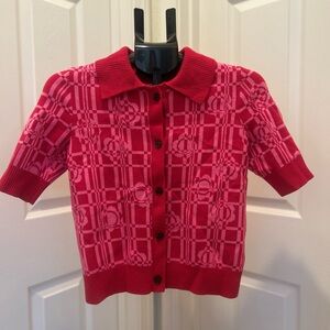 Anthropologie Maeve Pink and Red Knit Cardigan